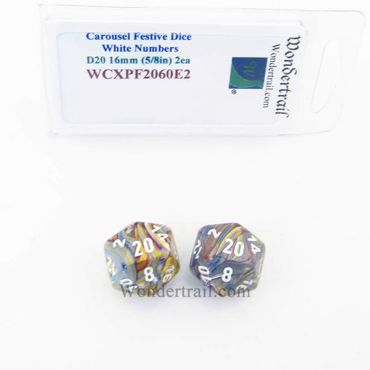 WCXPF2060E2 Carousel Festive Dice White Numbers D20 16mm Pack of 2 Main Image