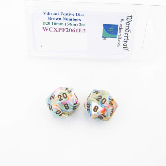 WCXPF2061E2 Vibrant Festive Dice Brown Numbers D20 16mm Pack of 2 Main Image