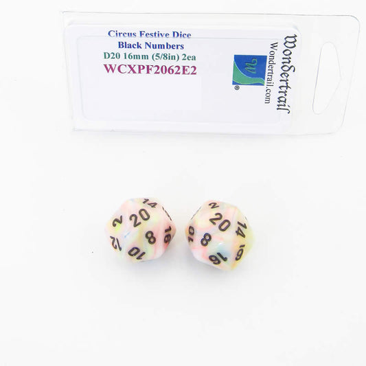 WCXPF2062E2 Circus Festive Dice Black Numbers D20 16mm Pack of 2 Main Image