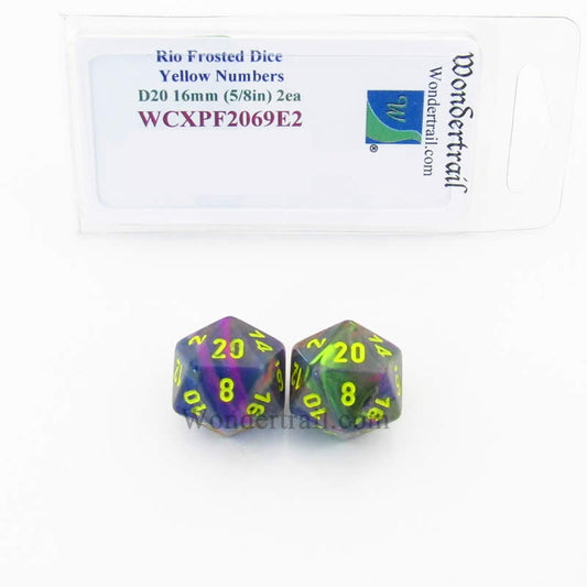 WCXPF2069E2 Rio Festive Dice Yellow Numbers D20 16mm Pack of 2 Main Image
