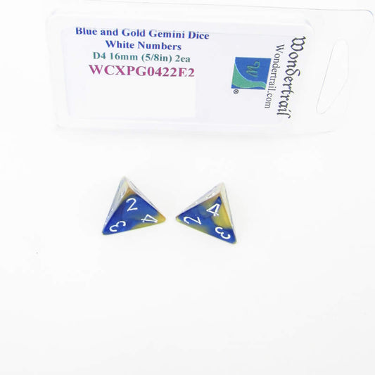 WCXPG0422E2 Blue and Gold Gemini Dice White Numbers D4 16mm Pack of 2 Main Image