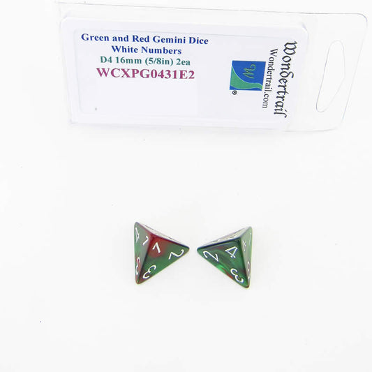 WCXPG0431E2 Green Red Gemini Dice White Numbers D4 16mm Pack of 2 Main Image