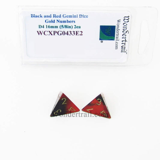 WCXPG0433E2 Black Red Gemini Dice Gold Numbers D4 16mm Pack of 2 Main Image