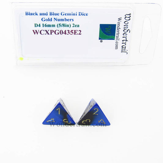 WCXPG0435E2 Black Blue Gemini Dice Gold Numbers D4 16mm Pack of 2 Main Image