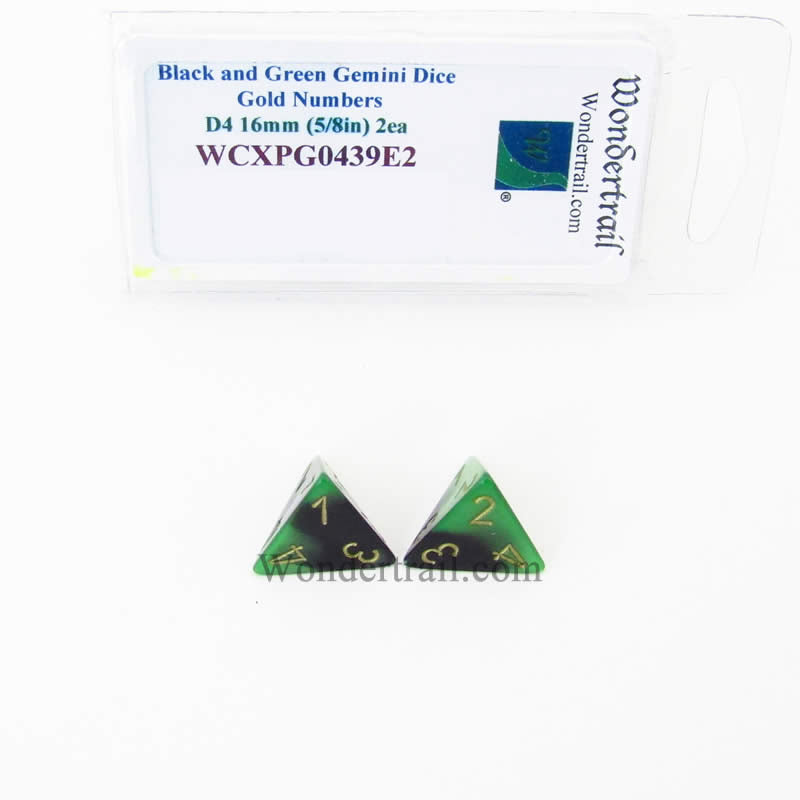 WCXPG0439E2 Black Green Gemini Dice Gold Numbers D4 16mm Pack of 2 Main Image