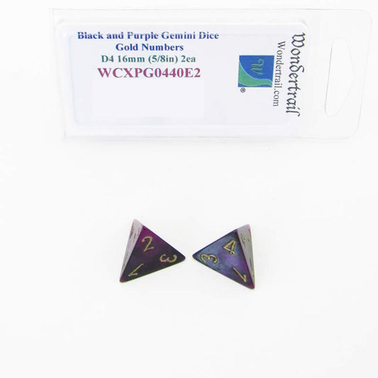 WCXPG0440E2 Black Purple Gemini Dice Gold Numbers D4 16mm Pack of 2 Main Image