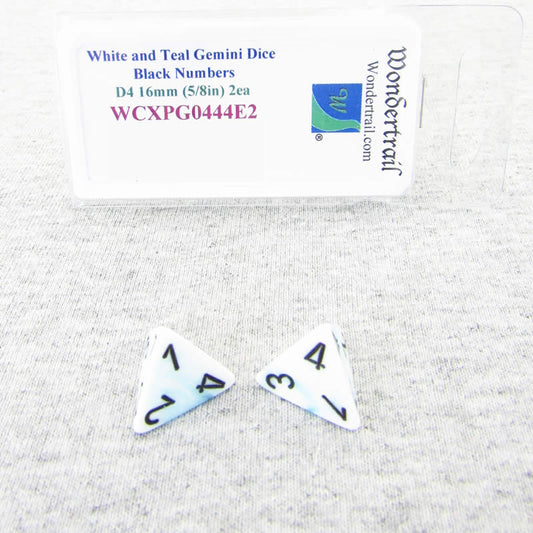 WCXPG0444E2 White Teal Gemini Dice Black Numbers D4 16mm Pack of 2 Main Image