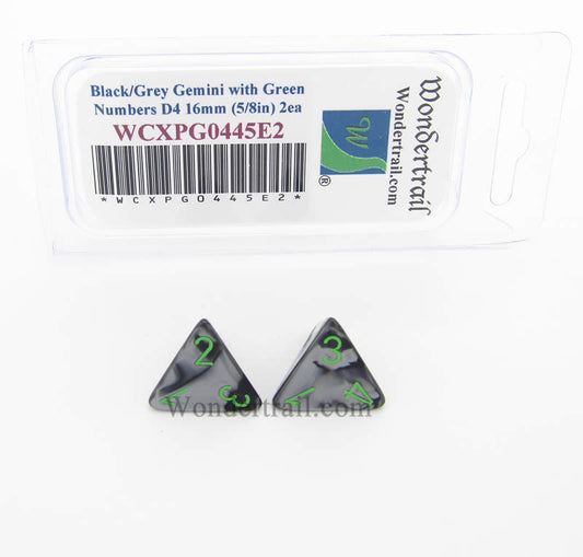 WCXPG0445E2 Black Grey Gemini Dice Green Numbers D4 16mm Pack of 2 Main Image