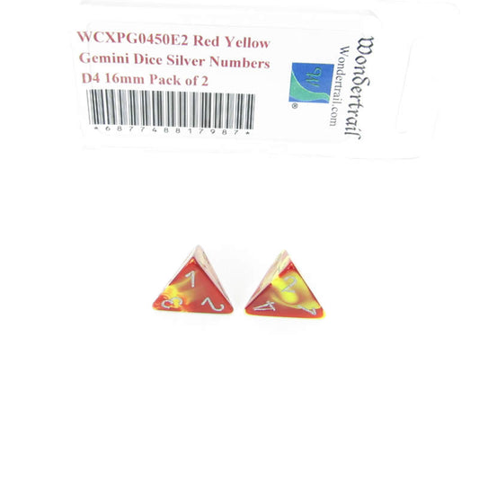 WCXPG0450E2 Red Yellow Gemini Dice Silver Numbers D4 16mm Pack of 2 Main Image