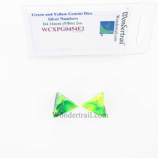 WCXPG0454E2 Green Yellow Gemini Dice Silver Numbers D4 16mm Pack of 2 Main Image