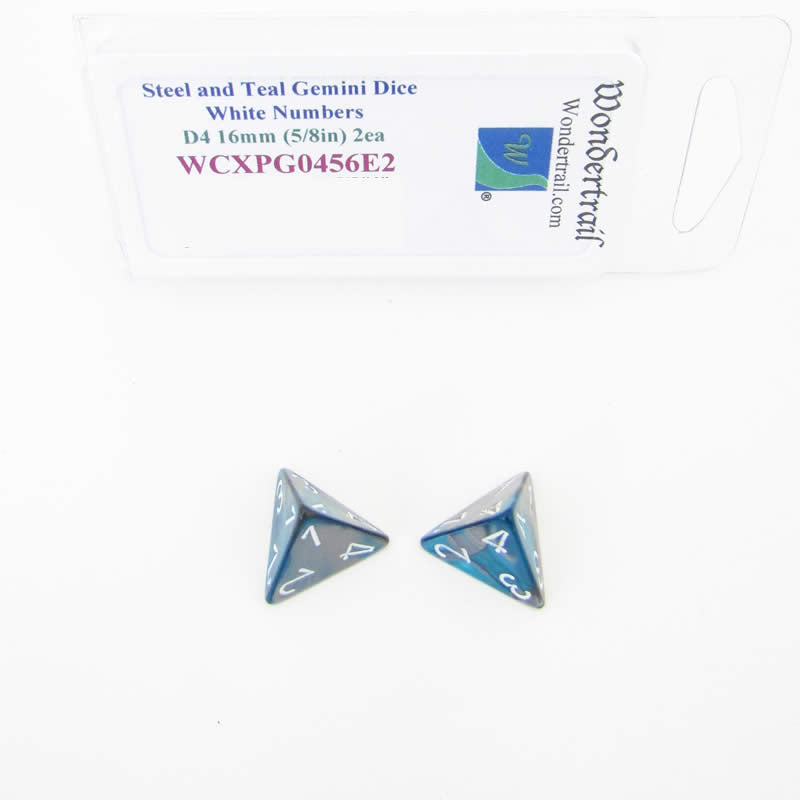 WCXPG0456E2 Steel Teal Gemini Dice White Numbers D4 16mm Pack of 2 Main Image