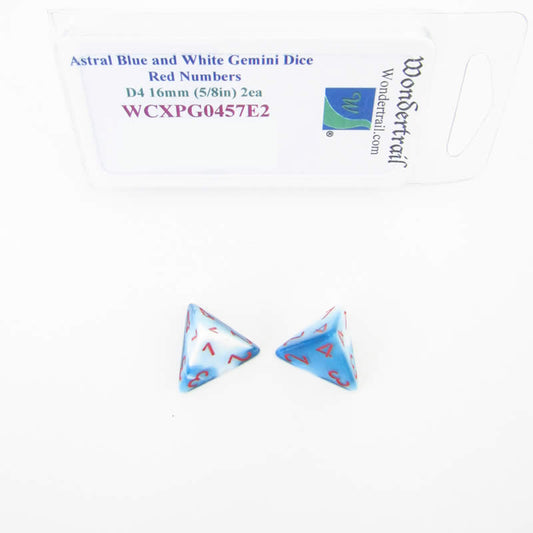 WCXPG0457E2 Astral Blue White Gemini Dice Red Numbers D4 16mm Pack of 2 Main Image