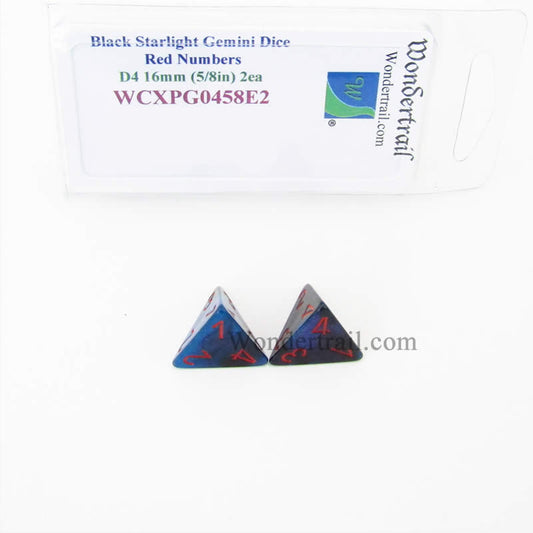 WCXPG0458E2 Black Starlight Gemini Dice Red Numbers D4 16mm Pack of 2 Main Image