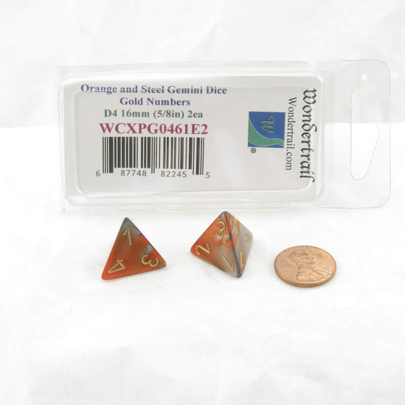 WCXPG0461E2 Orange Steel Gemini Dice Gold Numbers D4 16mm Pack of 2 2nd Image