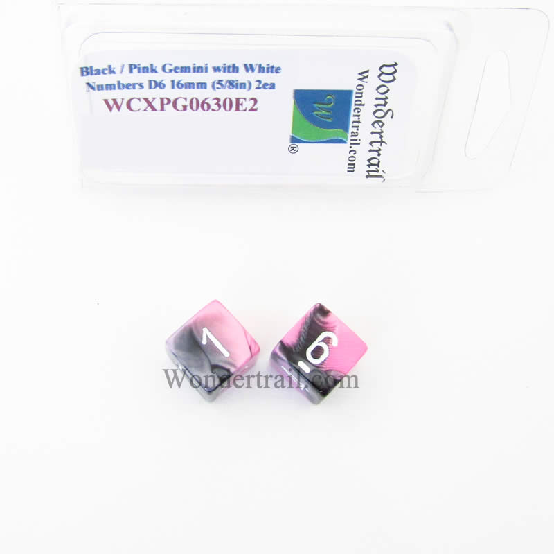 WCXPG0630E2 Black Pink Gemini Dice White Numbers D6 16mm Pack of 2 Main Image