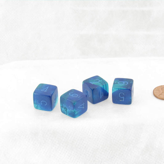 WCXPG0663E4 Blue and Blue Luminary Gemini Dice Blue Numbers D6 16mm (5/8in) Pack of 4