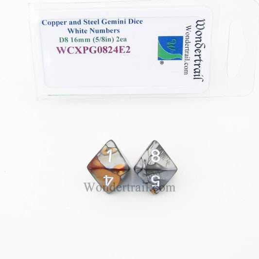 WCXPG0824E2 Copper Steel Gemini Dice White Numbers D8 16mm Pack of 2 Main Image
