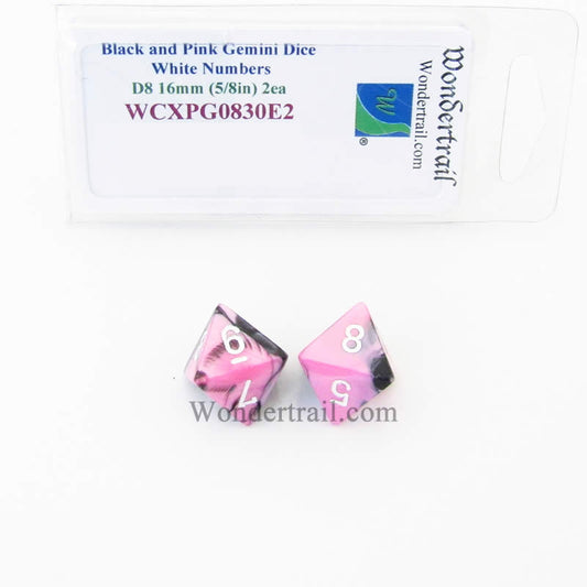 WCXPG0830E2 Black Pink Gemini Dice White Numbers D8 16mm Pack of 2 Main Image