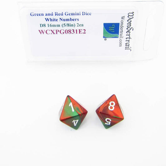 WCXPG0831E2 Green Red Gemini Dice White Numbers D8 16mm Pack of 2 Main Image