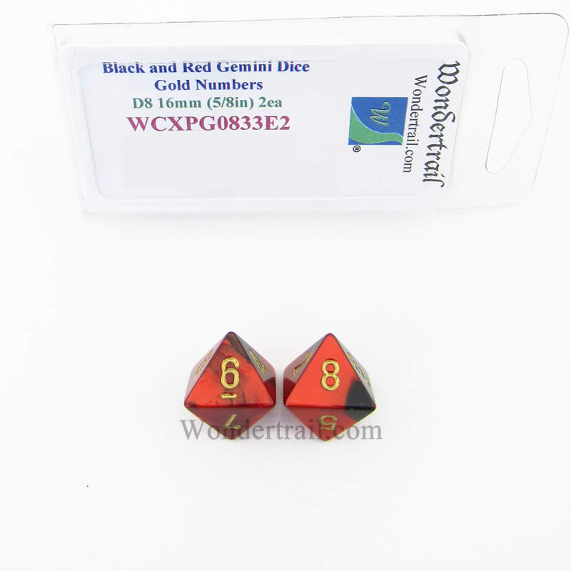 WCXPG0833E2 Black Red Gemini Dice Gold Numbers D8 16mm Pack of 2 Main Image