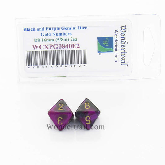 WCXPG0840E2 Black Purple Gemini Dice Gold Numbers D8 16mm Pack of 2 Main Image