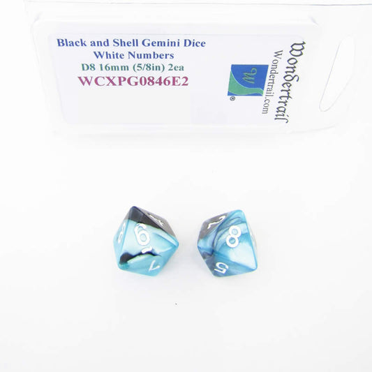 WCXPG0846E2 Black Shell Gemini Dice White Numbers D8 16mm Pack of 2 Main Image