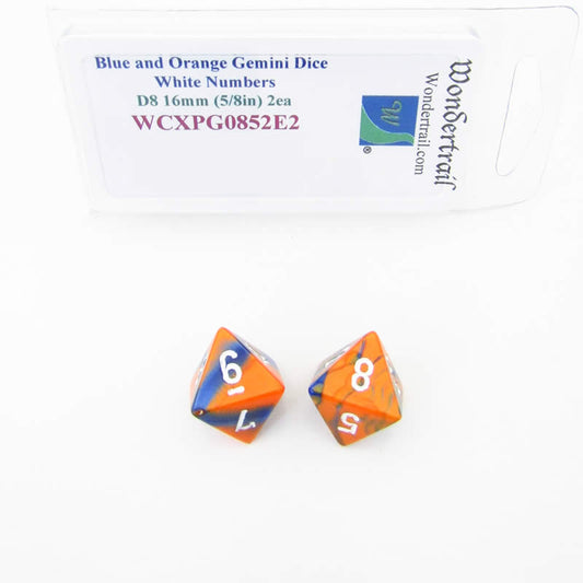 WCXPG0852E2 Blue Orange Gemini Dice White Numbers D8 16mm Pack of 2 Main Image