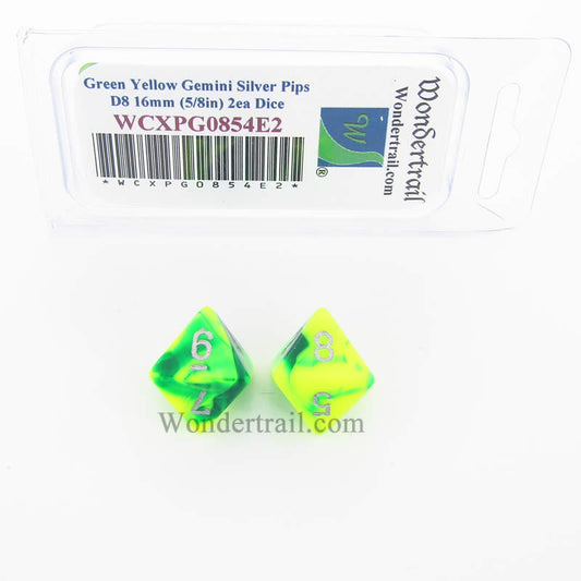 WCXPG0854E2 Green Yellow Gemini Dice Silver Numbers D8 16mm Pack of 2 Main Image