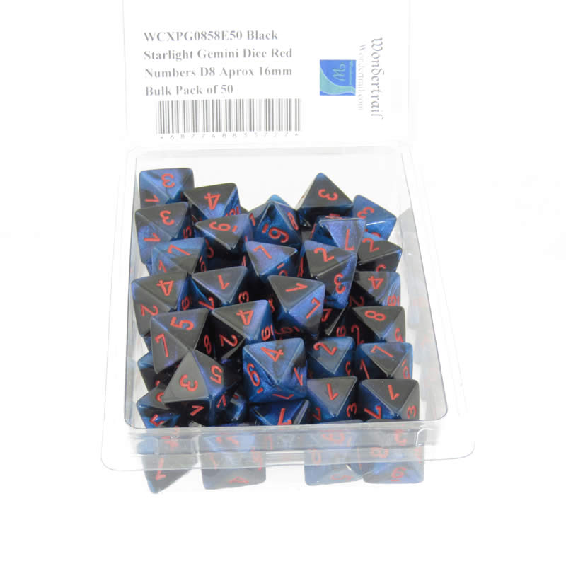 WCXPG0858E50 Black Starlight Gemini Dice Red Numbers D8 Aprox 16mm Bulk Pack of 50 2nd Image