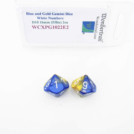 WCXPG1022E2 Blue Gold Gemini Dice White Numbers D10 16mm Pack of 2 Main Image