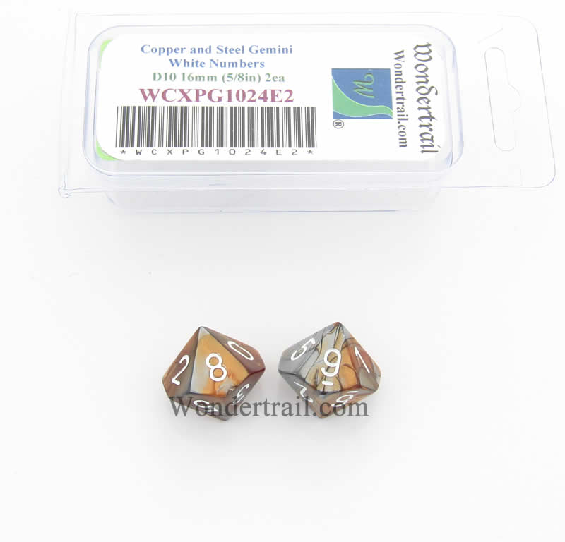 WCXPG1024E2 Copper Steel Gemini Dice White Numbers D10 16mm Pack of 2 Main Image