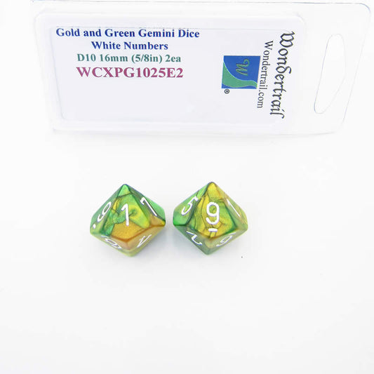 WCXPG1025E2 Gold Green Gemini Dice White Numbers D10 16mm Pack of 2 Main Image