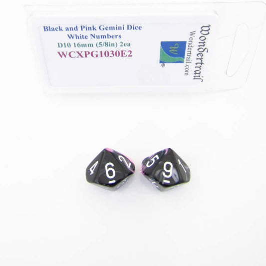 WCXPG1030E2 Black Pink Gemini Dice White Numbers D10 16mm Pack of 2 Main Image