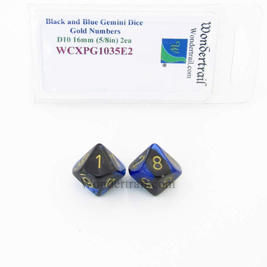 WCXPG1035E2 Black Blue Gemini Dice Gold Numbers D10 16mm Pack of 2 Main Image