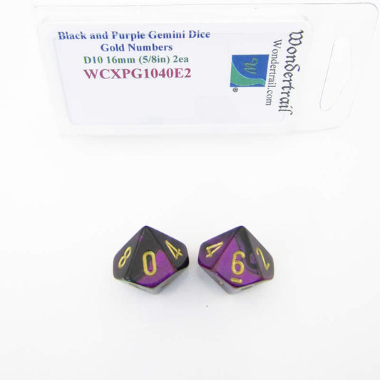 WCXPG1040E2 Black Purple Gemini Dice Gold Numbers D10 16mm Pack of 2 Main Image