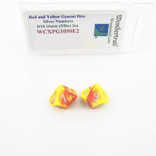 WCXPG1050E2 Red Yellow Gemini Dice Silver Colored Numbers D10 16mm Pack of 2 Main Image