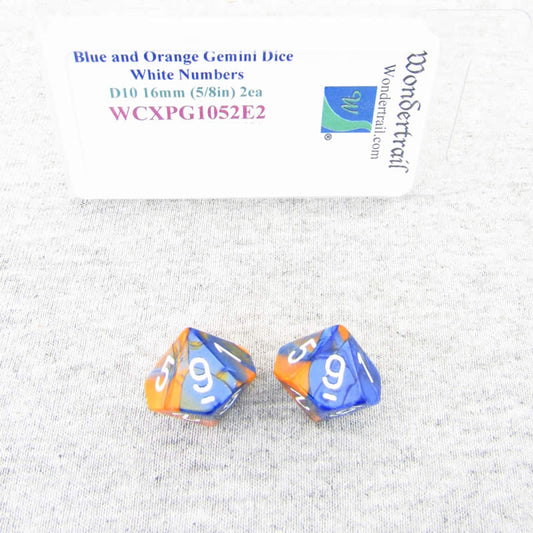 WCXPG1052E2 Blue Orange Gemini Dice White Numbers D10 16mm Pack of 2 Main Image