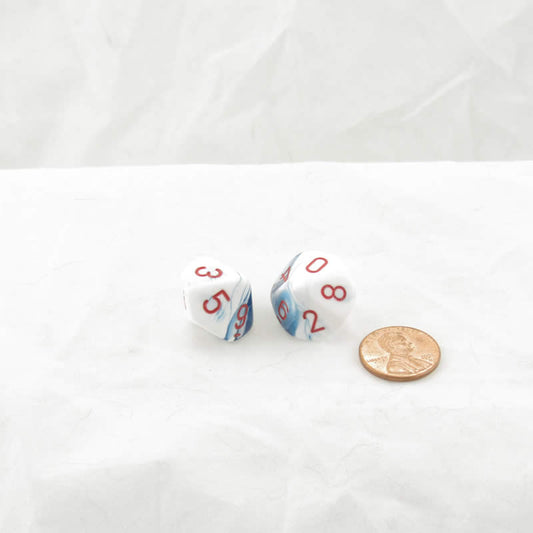 WCXPG1057E2 Astral Blue White Gemini Dice Red Numbers D10 16mm Pack of 2 Main Image