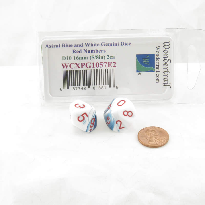 WCXPG1057E2 Astral Blue White Gemini Dice Red Numbers D10 16mm Pack of 2 2nd Image