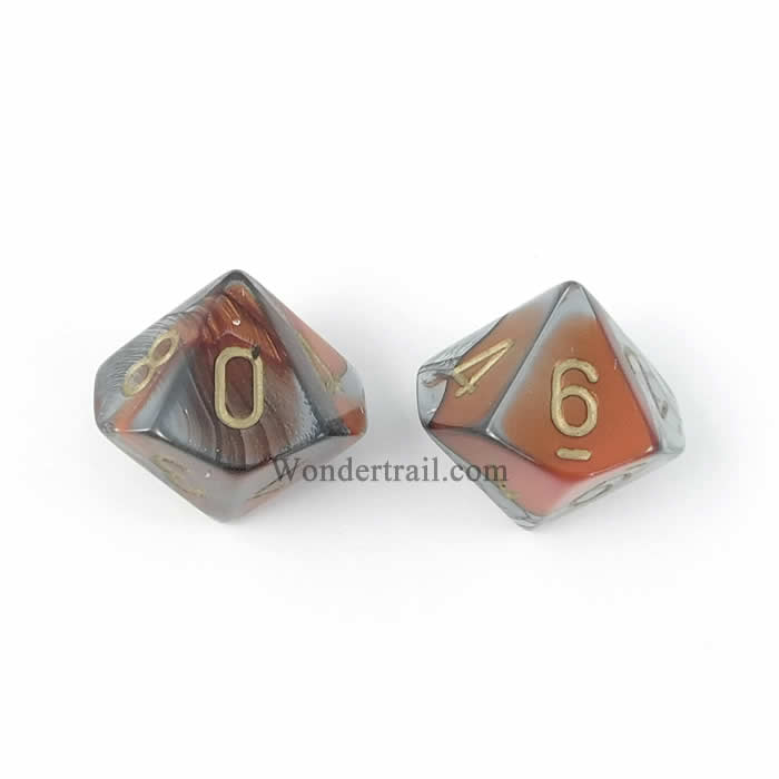 WCXPG1061E2 Orange Steel Gemini Dice Gold Numbers D10 16mm Pack of 2 Main Image