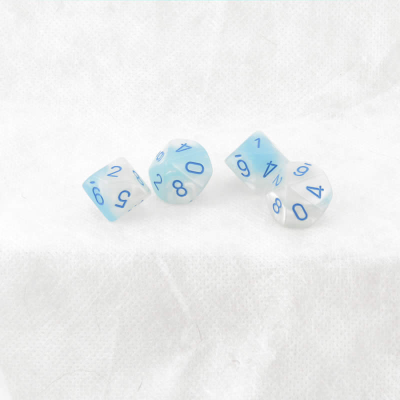 WCXPG1065E4 Turquoise and White Gemini Luminary Dice Blue Numbers D10 16mm (5/8in) Pack of 4