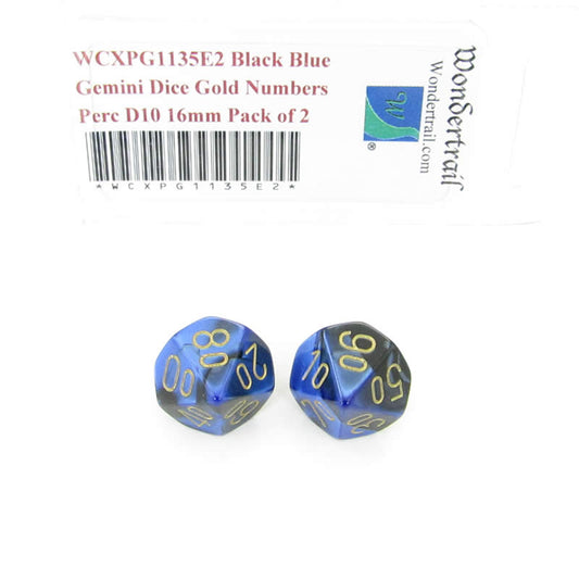 WCXPG1135E2 Black Blue Gemini Dice Gold Numbers Perc D10 16mm Pack of 2 Main Image