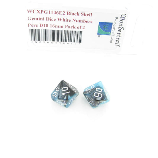 WCXPG1146E2 Black Shell Gemini Dice White Numbers Perc D10 16mm Pack of 2 Main Image