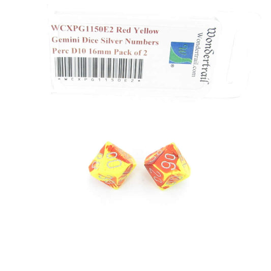 WCXPG1150E2 Red Yellow Gemini Dice Silver Numbers Perc D10 16mm Pack of 2 Main Image