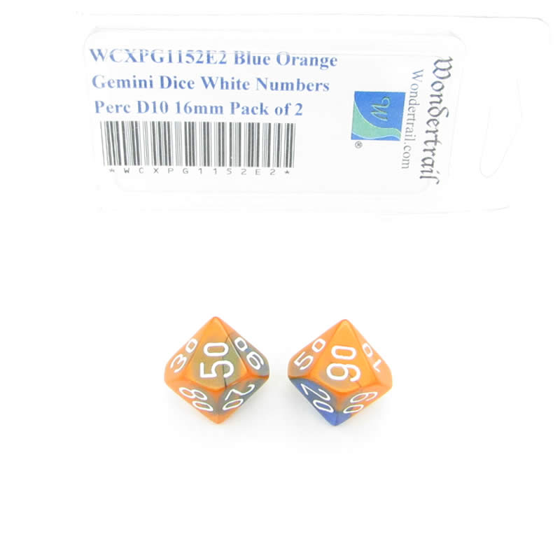 WCXPG1152E2 Blue Orange Gemini Dice White Numbers Perc D10 16mm Pack of 2 Main Image