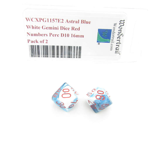 WCXPG1157E2 Astral Blue White Gemini Dice Red Numbers Perc D10 16mm Pack of 2 Main Image