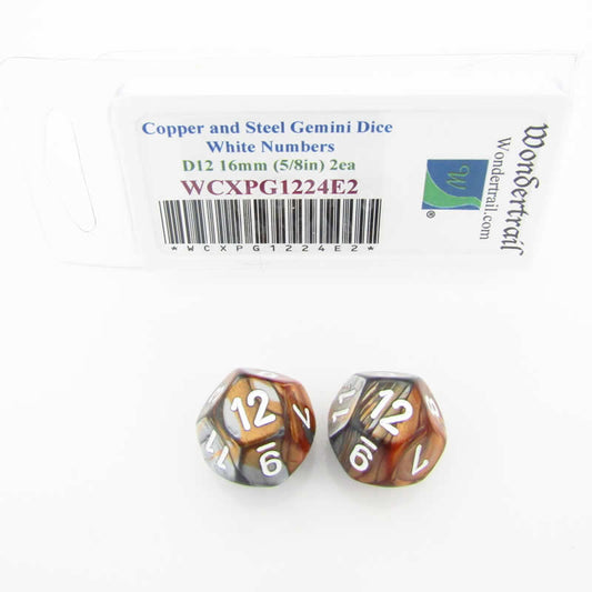 WCXPG1224E2 Copper Steel Gemini Dice White Numbers D12 16mm Pack of 2 Main Image