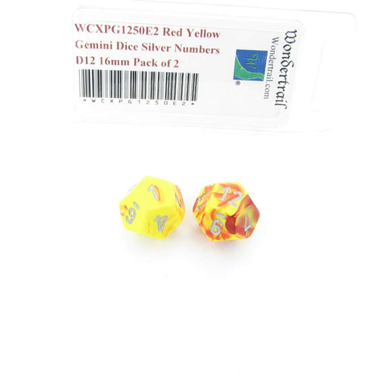 WCXPG1250E2 Red Yellow Gemini Dice Silver Numbers D12 16mm Pack of 2 Main Image