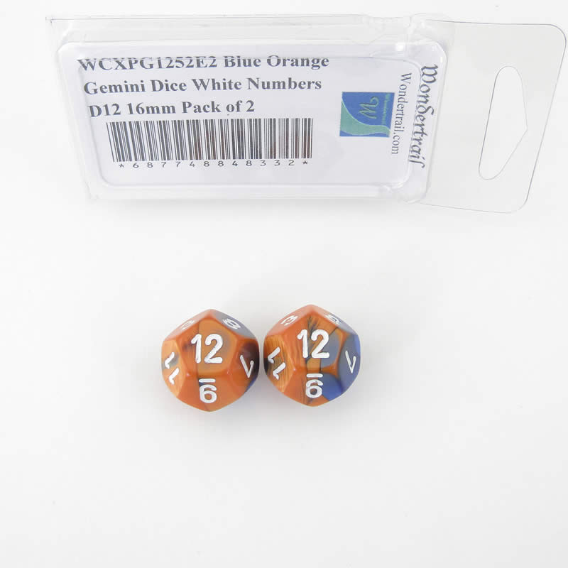 WCXPG1252E2 Blue Orange Gemini Dice White Numbers D12 16mm Pack of 2 Main Image