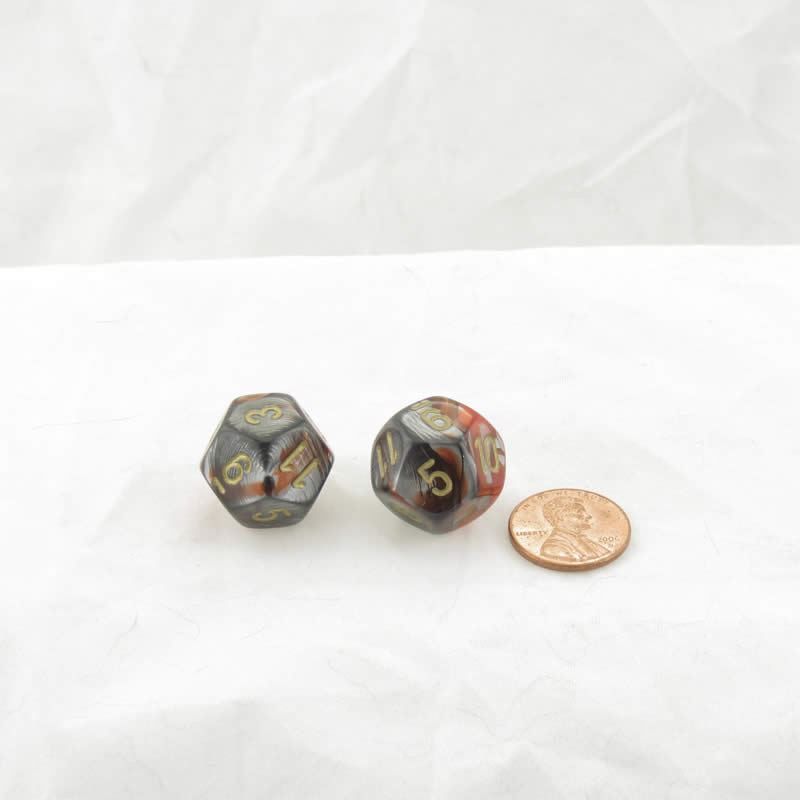 WCXPG1261E2 Orange Steel Gemini Dice Gold Numbers D12 16mm Pack of 2 Main Image